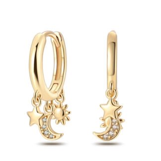 Moon Star Gold Silver Hoop Earrings