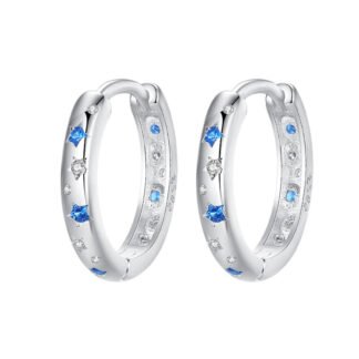 Crystal Star Silver Hoop Earrings