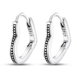 Crystal Heart Silver Hoop Earrings