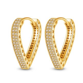 Crystal Heart Silver Hoop Earrings