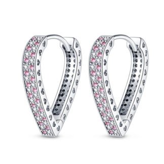 Crystal Heart Silver Hoop Earrings