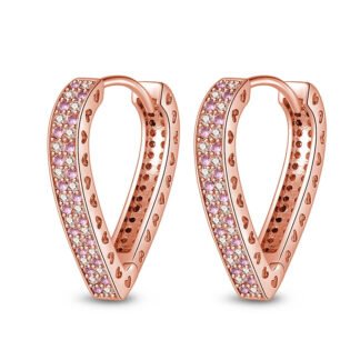 Crystal Heart Silver Hoop Earrings