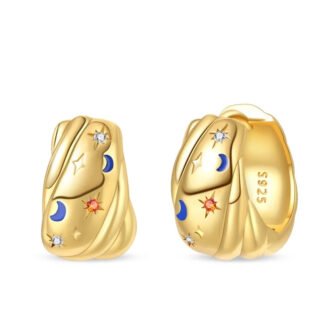 Crystal Moon Star Gold Silver Hoop Earrings