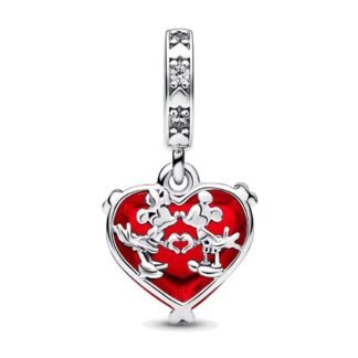 Silver Mickey Minnie Mouse Red Heart Disney Charm