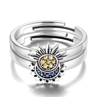 Crystal Sun Moon Silver Ring