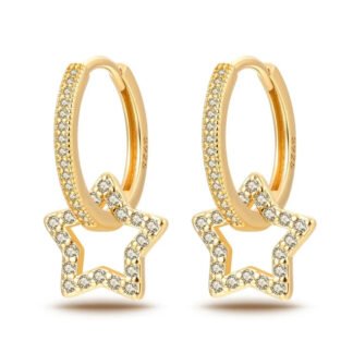 Crystal Star Silver Hoop Earrings
