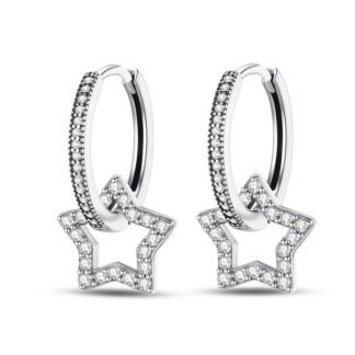 Crystal Star Silver Hoop Earrings