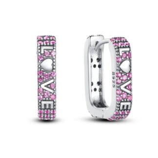Crystal Love Silver Hoop Earrings