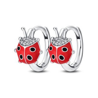Ladybug Silver Hoop Earrings