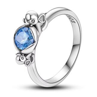 Blue Crystal Elephant Silver Ring