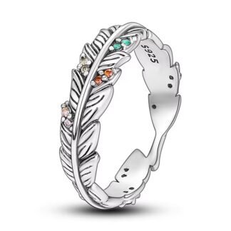 Crystal Feather Silver Ring