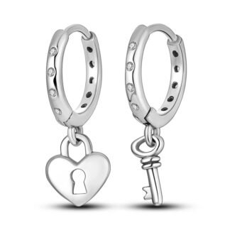 Lock Key Silver Hoop Earrings