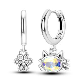 Cat Paw Silver Hoop Earrings