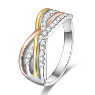 Crystal Criss Cross Silver Ring