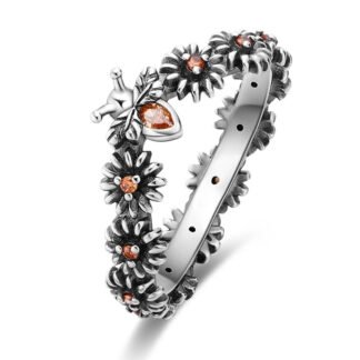 Bee Flower Silver Ring