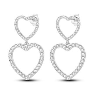 Crystal Heart Silver Stud Earrings