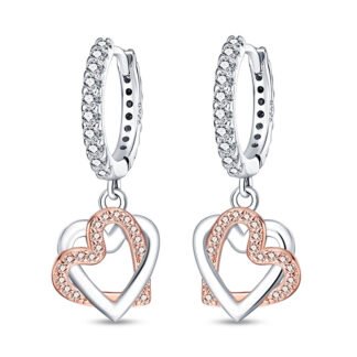 Crystal Heart Silver Hoop Earrings