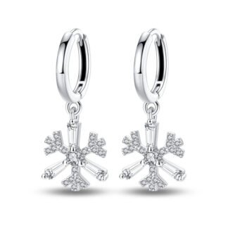 Crystal Snowflake Silver Hoop Earrings