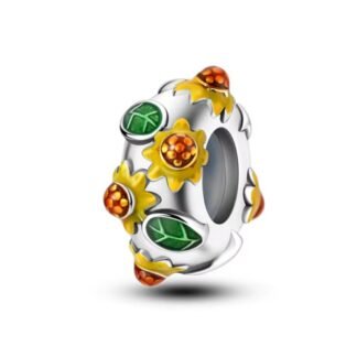 Silver Green Leaves Yellow and Orange Sunflowers Charm