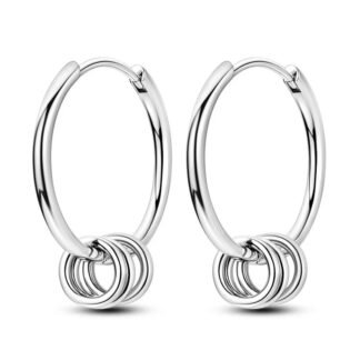Round Charm Silver Hoop Earrings