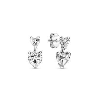 Crystal Heart Silver Stud Earrings