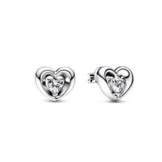 Crystal Heart Silver Stud Earrings