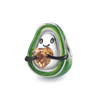 Emerald Green Abstract Avocado Holding Golden Heart Charm