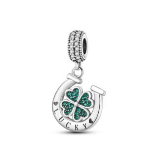 Emerald Green Lucky Clover and Horseshoe Charm