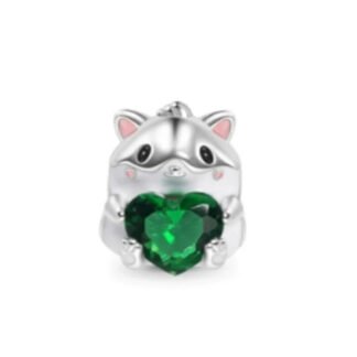 Emerald Green Heart Sliver Baby Raccoon Charm