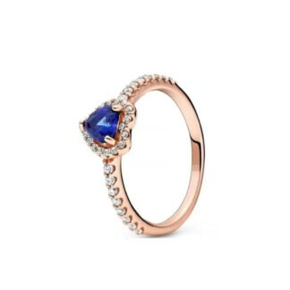 Blue Crystal Heart Rose Gold Silver Ring