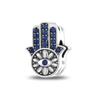 Silver Blue Religious Hamsa Hand Charm