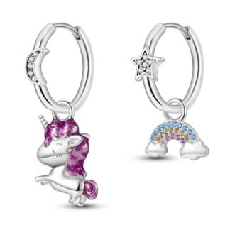 Unicorn Rainbow Silver Hoop Earrings
