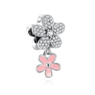 Silver Pink Geometric Flower Charm