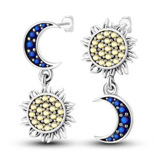 Crystal Sun Moon Silver Stud Earrings