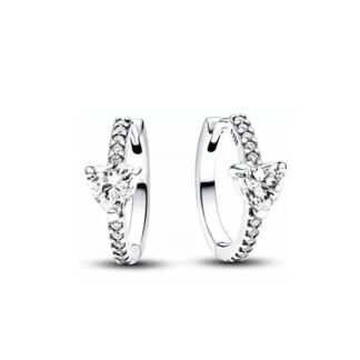 Crystal Heart Silver Hoop Earrings