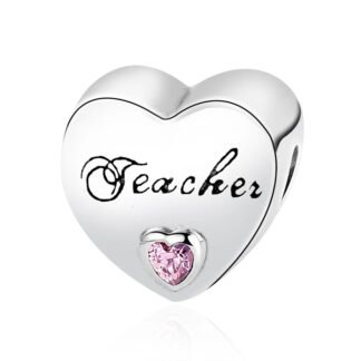 Silver Heart Teacher Pink Charm