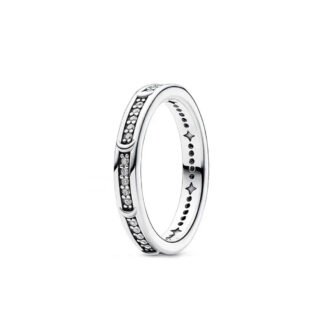Crystal Moon Band Silver Ring