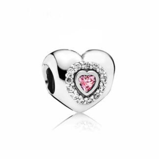 Silver Heart Pink Heart Charm