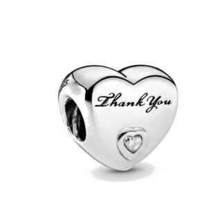 Silver Heart Thank You White Charm