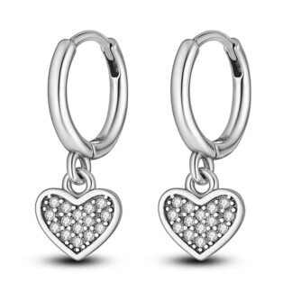 Crystal Heart Silver Hoop Earrings