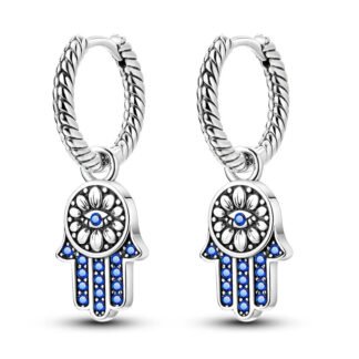 Hamsa Hand Silver Hoop Earrings