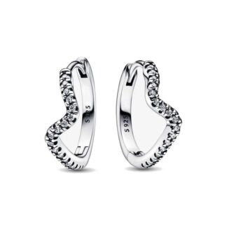Crystal Wave Silver Hoop Earrings