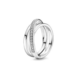 Crystal Criss Cross Silver Ring