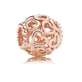 Silver Rose Gold Hearts Bead Charm