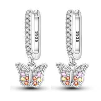 Crystal Butterfly Silver Hoop Earrings