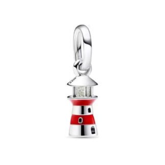 Silver and Red Lighthouse Charm