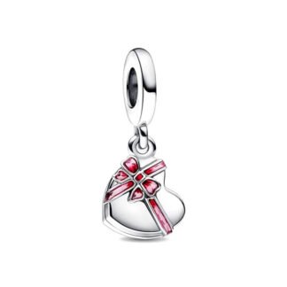 Heart Shaped Box Pink Ribbon and Bow Charm