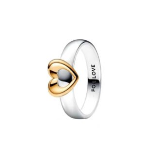 Golden Heart Silver Ring