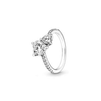 Crystal Hearts Silver Ring