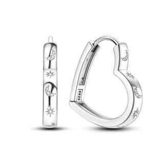 Crystal Heart Silver Hoop Earrings